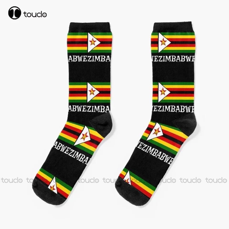 Zimbabwe národná vlajka Country Vlaj patriotické športové ponožky biele ponožky Pánske pán 360 ° digitálna tlač na mieru darčekové odevy Cartoon Cartoon