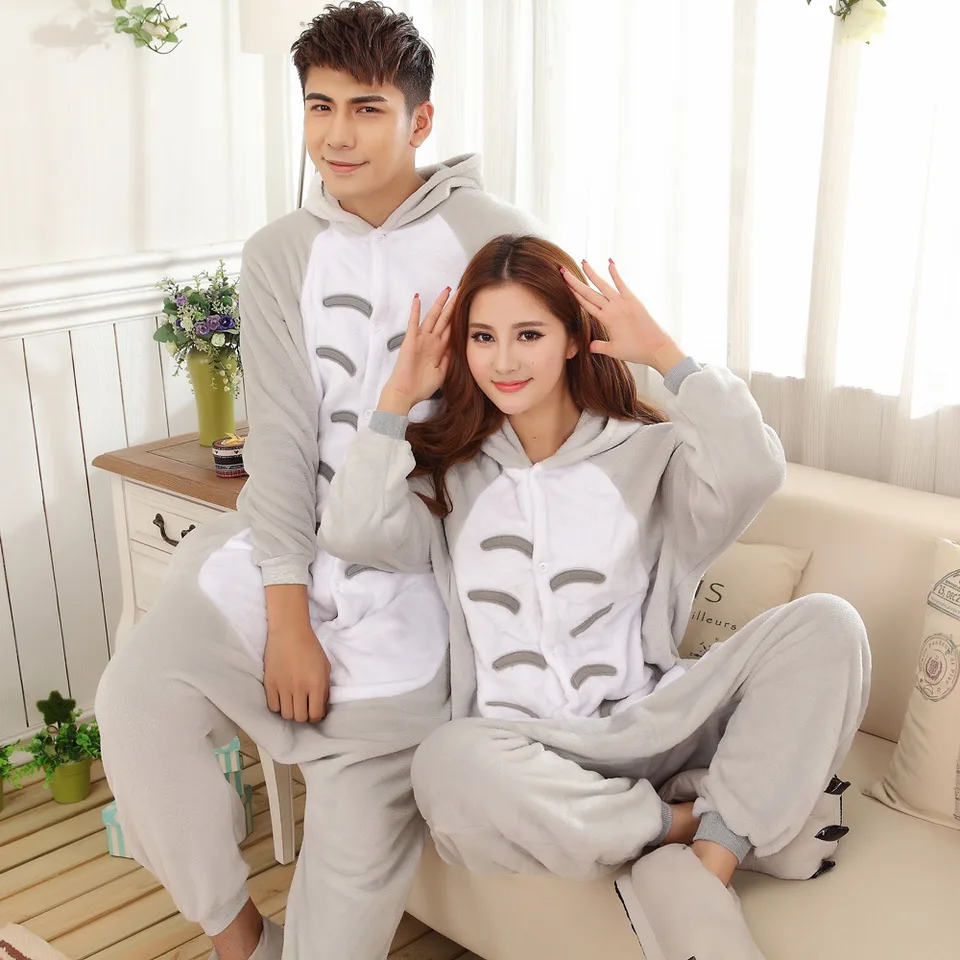 Zimná flanelová karikatúra Cat Button Onesie spánok