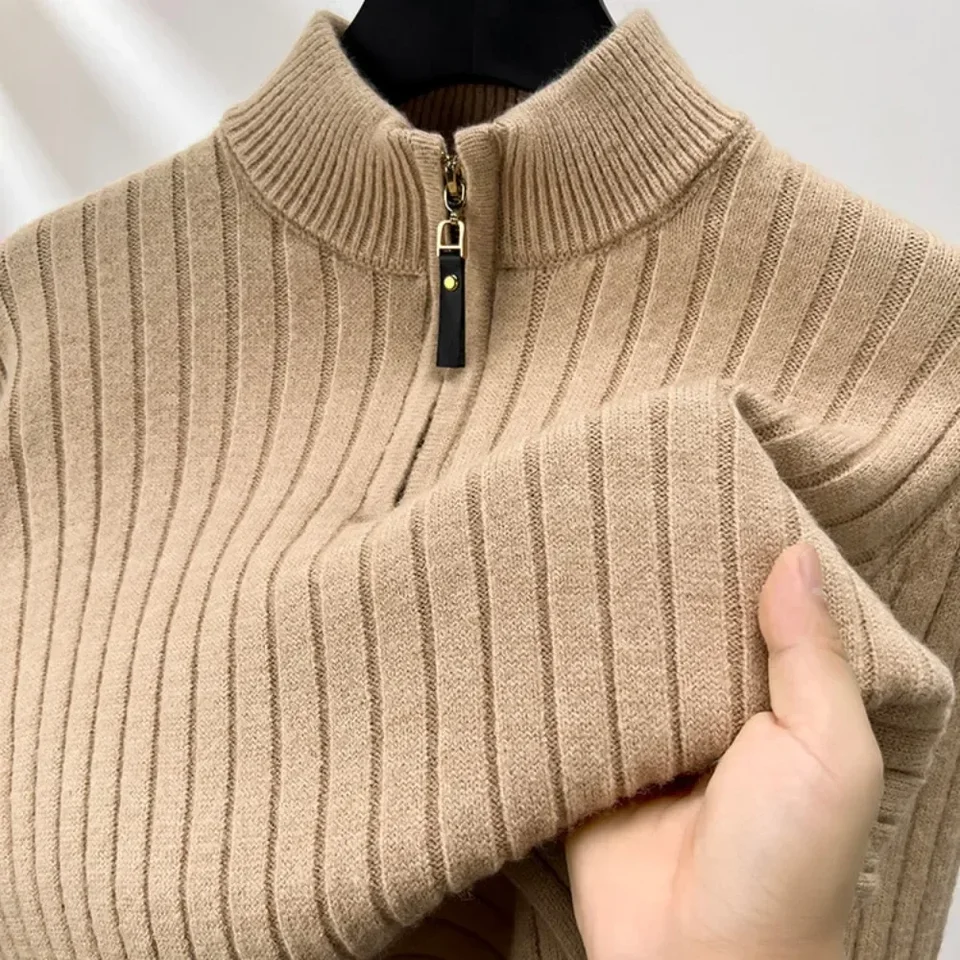 Zimná pánska štvrť zips Sweater Slim Fit Last Cittleted Turtleneck Pullover Mock Neck Polo Sweater