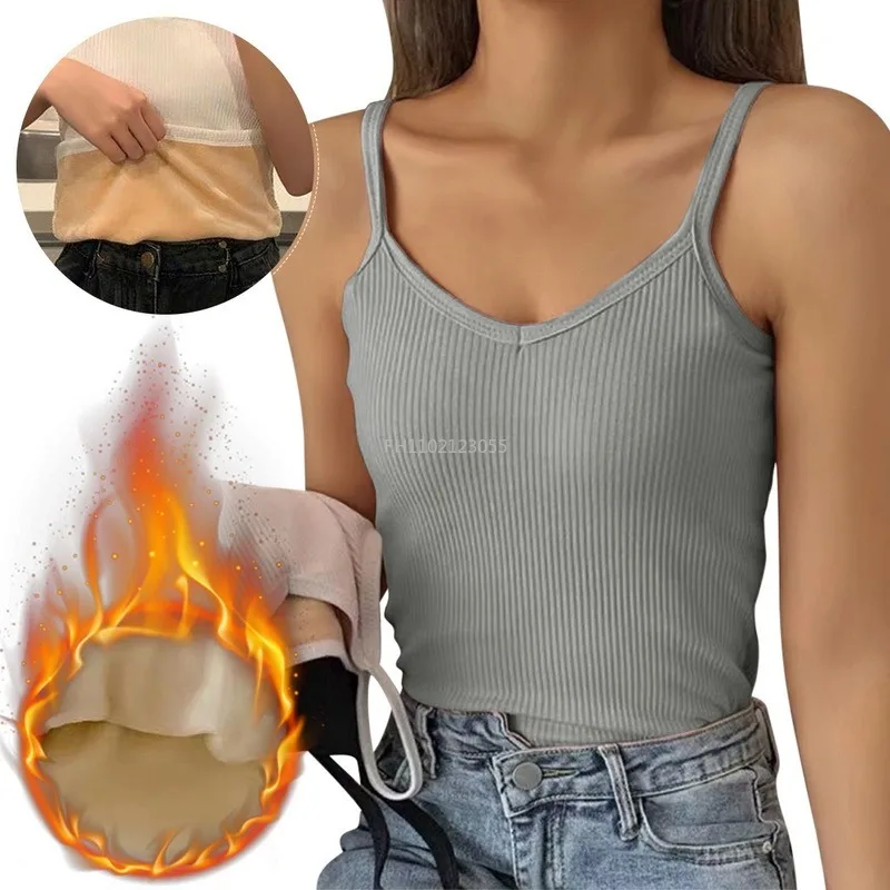 Zimná zamatová čalúnená vesta Ženy v pevnej farbe štíhle špagety Thermálne spodné prádlo Camisole teplá pračie vesta Top teplá vesta