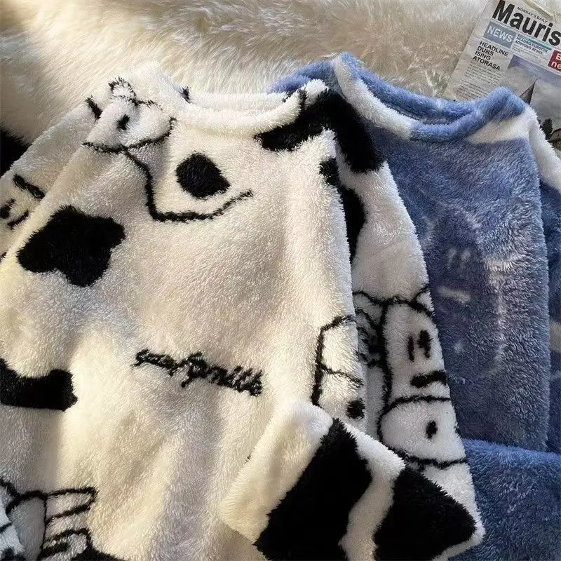 Zimné jahňacie fleece sveter Pánske mužské vintage oblečenie voľné plyšová mikina yk2 estetický roztomilý kyberpunk top emo mikina y2k