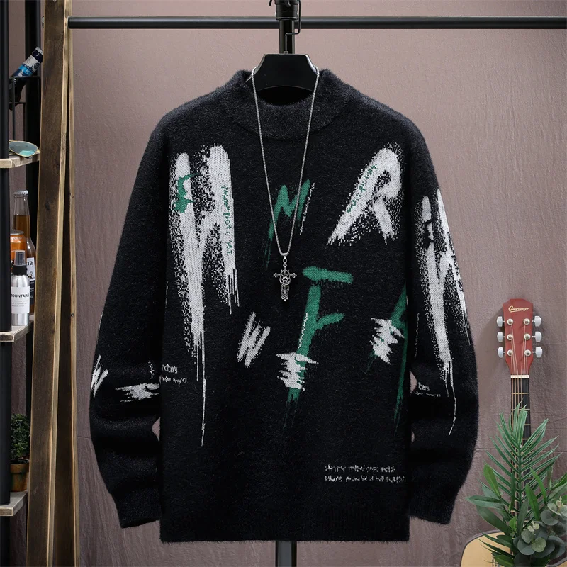 Zimné kockované norky kašmíru Sweater Men Half Turtleneck Pánske svetre špičkové kvalitné ťahanie Homme hustý teplý pullover muži