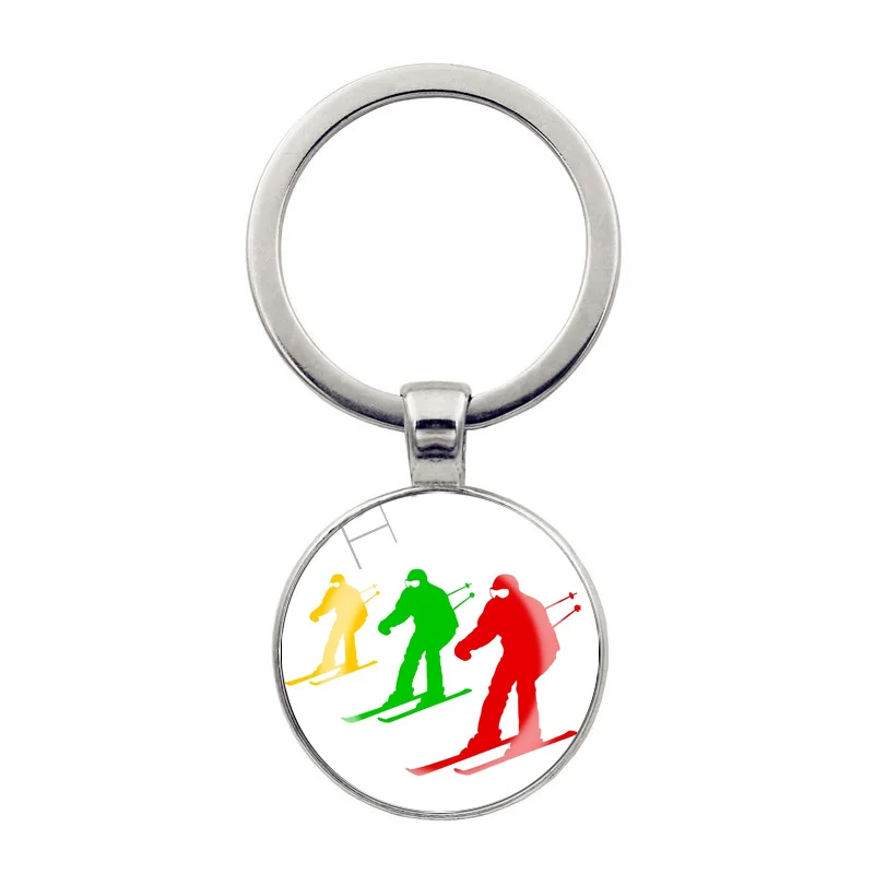 Zimné lyžiarske športy Keychain Kreatívny roztomilý obraz Sneh Ski Ornament Štedrý deň darček pre domácich majstrov
