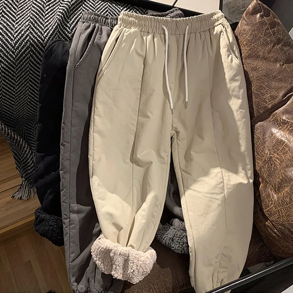 Zimné nohavice Ženy plus zamatové elegantné pevné nohavice Všetky zápas s vysokým pásom Pohodlný voľný čas vintage vintage v štýle Streetwear