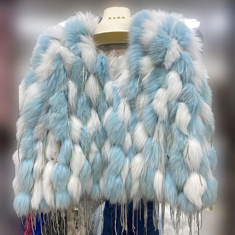 Zimné pruhované šité originálne kožušinové kožušinové korálkové korálky bunda líška Fox kožušina Služba vlákna Fluffy Coat Flocking Margan Hair Tops