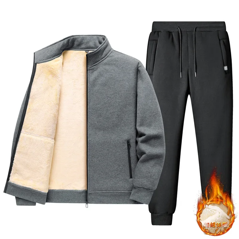 Zimné teplé kašmírové súpravy Termálne mikiny fleece tracksuit s kapucňou vetru odvrátené pánske pánske športové oblečenie 2 kusy bunda + nohavice
