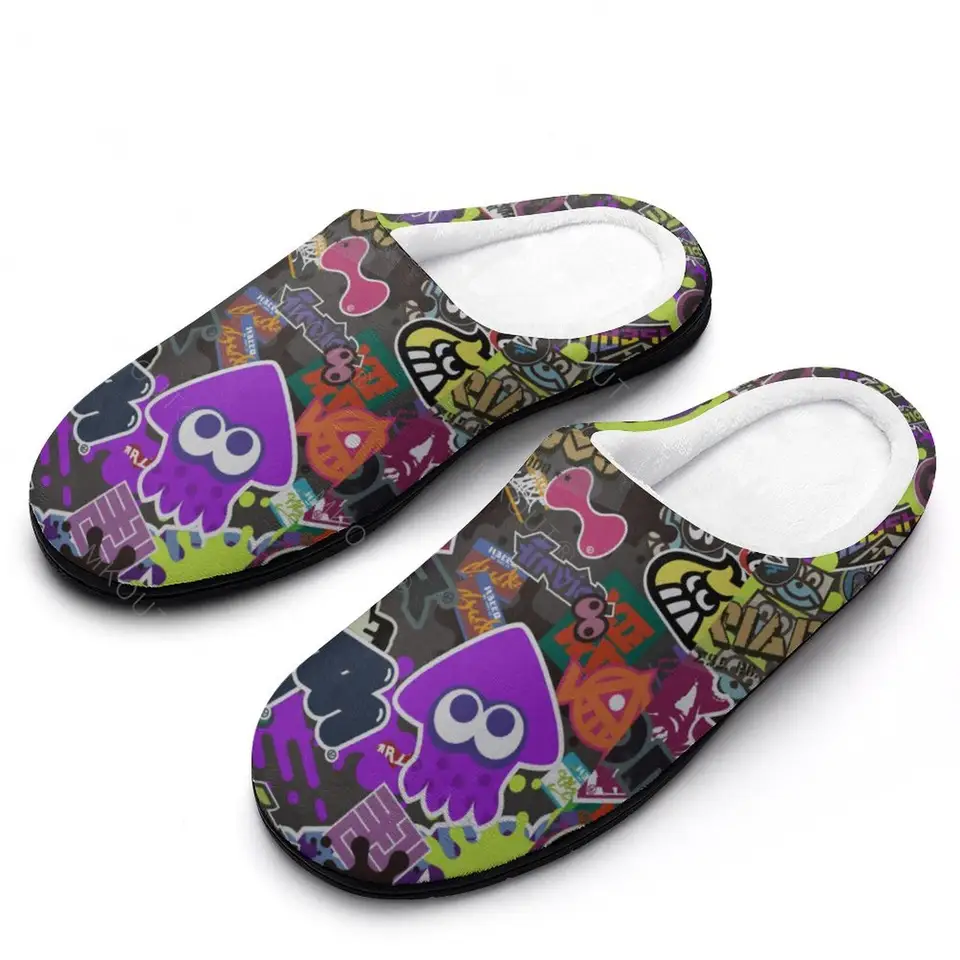 Zimné teplé papuče Splatoon (7) Muži žien bavlnené snímky Non-Slip pár domáci plochý Loafer Sandalcartoon topánky