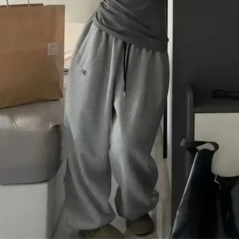Zimné vrecká nohavice na ulici Streetwear Fleece Sweatpants Ženy Nadmerné bežky