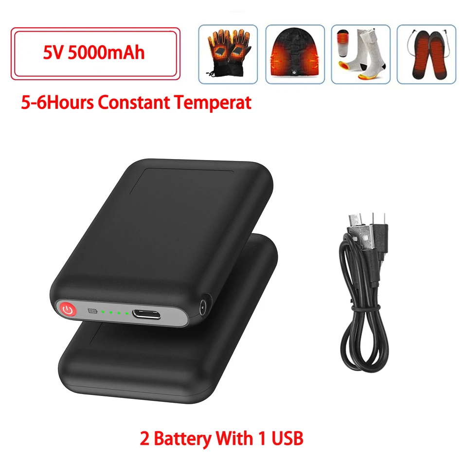 Zimné vyhrievané ponožky batérie s USB typom C 2A Li-polymérové ​​batérie pre teplé rukavicové klobúky prenosné nabíjačky