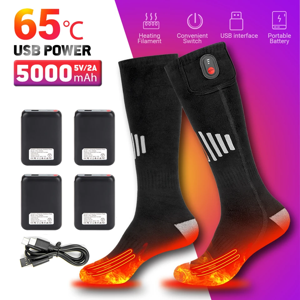 Zimné vyhrievané ponožky Nabíjateľné vyhrievacie ponožky pre USB 5 000 mAh vyhrievané ponožky teplo vonkajšie vyhrievané topánky Snowmobile Zimné lyžovanie