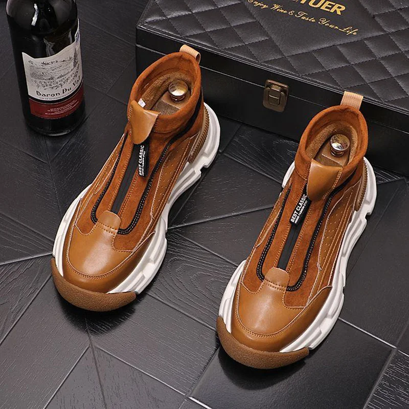 Zimné špičkové pánske osobné príležitostné topánky Hrubé solované dosky topánky britské štýl Trendy krátke topánky retro teplé pánske topánky