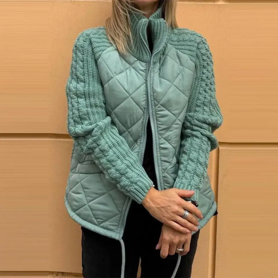 Zimné ženské bundy stojace golier krk parkas Patchwork sťahovanie hem zips uzatvára bavlnené bunda ženské oblečenie