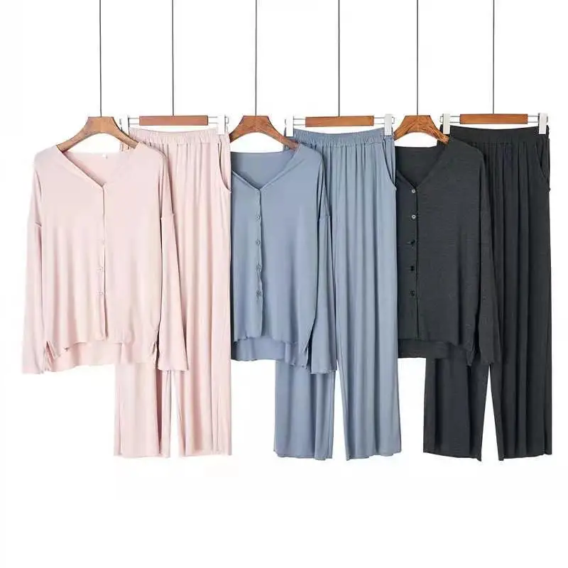 Zimné ženy 2 kusy domáci oblek 2024 Nová jar jeseň na jeseň Pajama s dlhým rukávom Pajama Sety Loose Soft Mast Cardigan Sleepwear Loungewear oblečenie