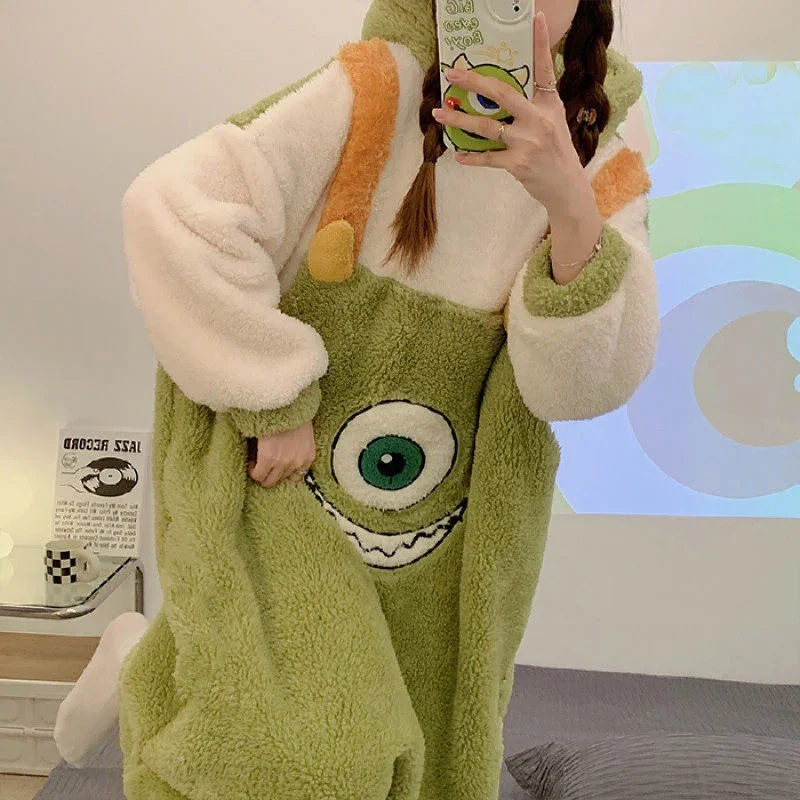 Zimné ženy roztomilé anime cosplay cosplay pyžamy koralové fleece hustá teplá karikatúra s kapucňou spánkové oblečenie sladké domáce oblečenie pyžama