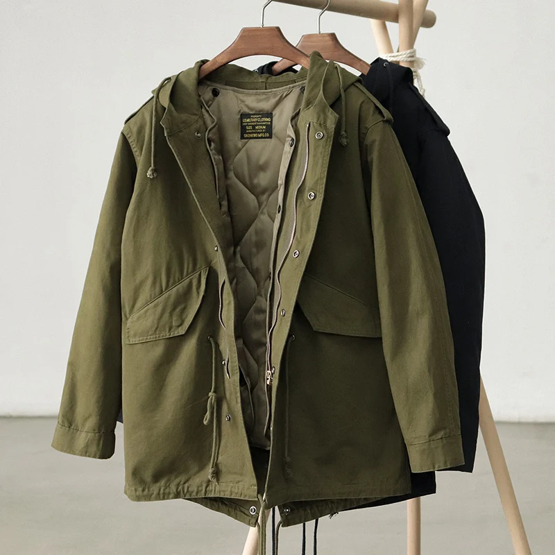 Zimný americký vojenský štýl Retro M51 Liner Odnímateľný parka bunda Pánska módna ťažká váha voľná bavlnená bavlnená kabáta s kabátom