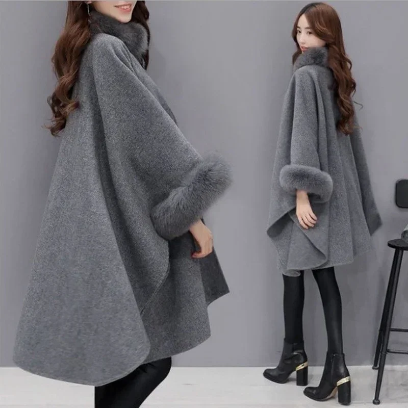 Zimný kabát Ženy Poncho Feminino Girl Black Wool Trench Coat plus veľkosť plášť Poncho feminino Inverno Dámske oblečenie 2022