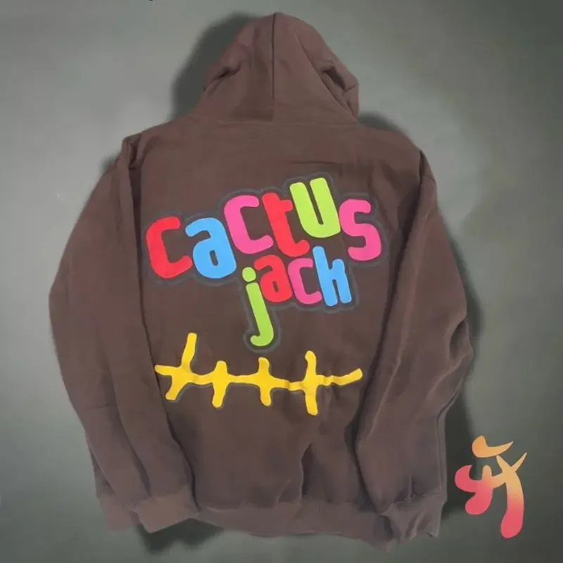 Zimný kaktus Jack Hoody Farebný penový list fleece 1: 1 Kvalitné vyšívacie logo s kapucňou Hiphop Street Kanye Hoodies