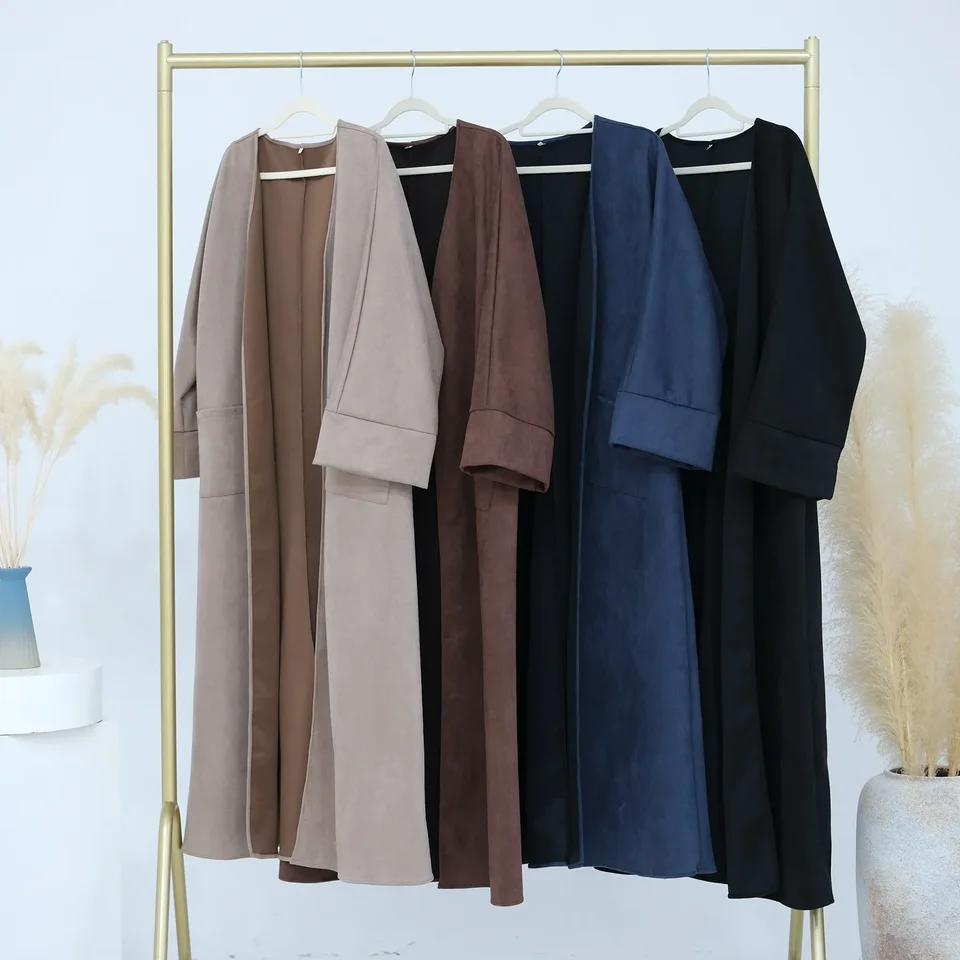 Zimný semiš otvorený Abaya kimono kardigan moslimský kabát Plain Abayas pre ženy Dubaj luxusné šaty Kaftan Islamské oblečenie Ramadan Eid