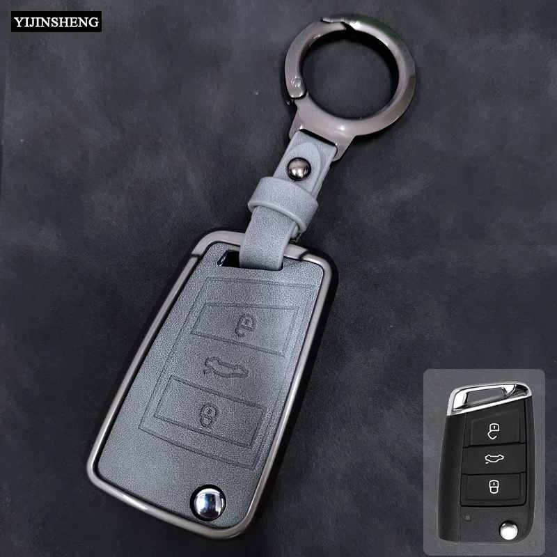 Zinc zliatina + kožený kryt na kľúče z auta pre VW Volkswagen Golf 7 Mk7 Tiguan Mk2 pre sedadlo Ateca Leon Fr 2 Ibiza pre Skota Octavia