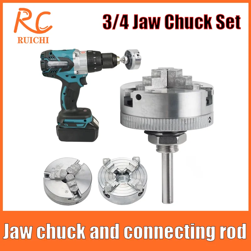 Zinková zliatina 3-č-jadra 4-jadro Chuck spájajúca tyč Self Centring Wood Turning Chuck Voliteľné svorkové príslušenstvo pre mini kovový sústruh