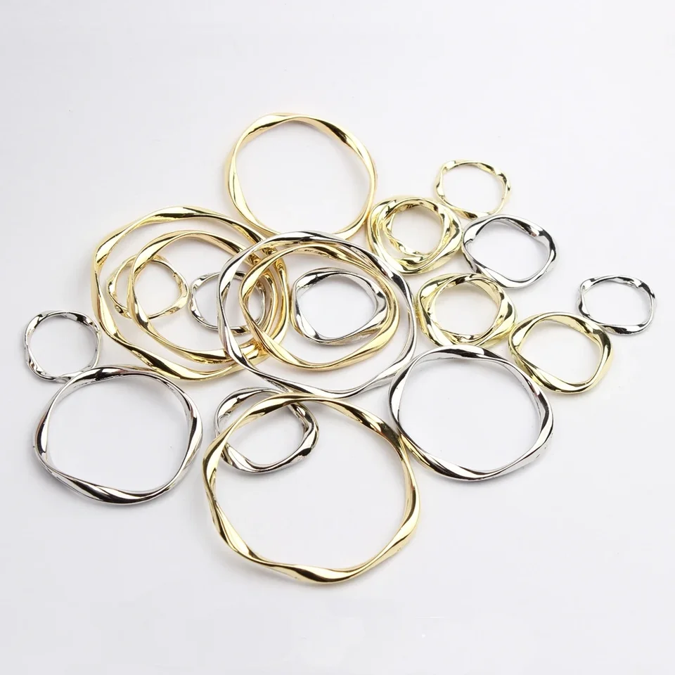 Zinok zliatina Round Geometric Round Circle Twisted Ring Charms pre šperky na výrobu hromadného 6ks/veľa