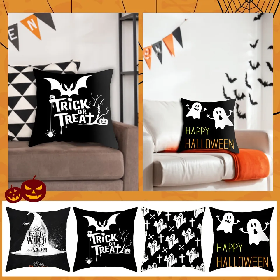 Zipper hodvábny vankúš Halloween Domáca pohovka Cover Dekoratívne vankúše vankúše vankúše 18x18