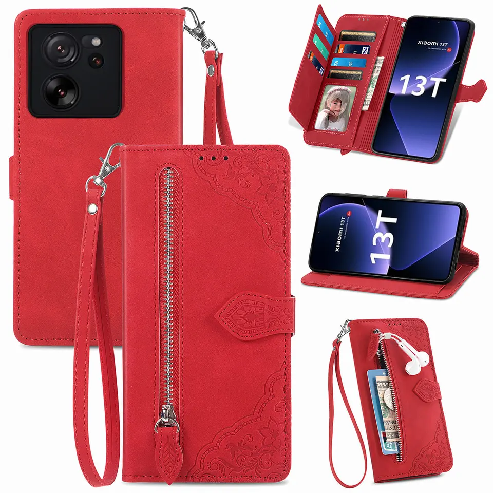 Zipper karty Solt Wallet Leather puzdro pre Xiaomi Redmi Note 13 Pro Plus 12 11S 10S 12T 13T Ultra Strap Bag Cover Cover vrecka