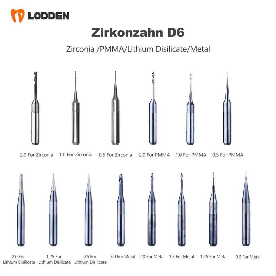 Zirkonzahn frézka BURS D6 Diamond Coating Fleging Cutter pre zirkónia líti Disilikát PMMA kov kov Zirkonzahn frézka