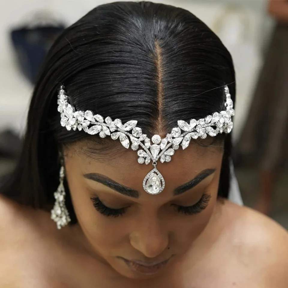 Zirkón svadobná čelenka nevesta Tiaras voda kvapka svadobné vlasové doplnky krištáľová koruna čelo dámske vlasové šaty šperky