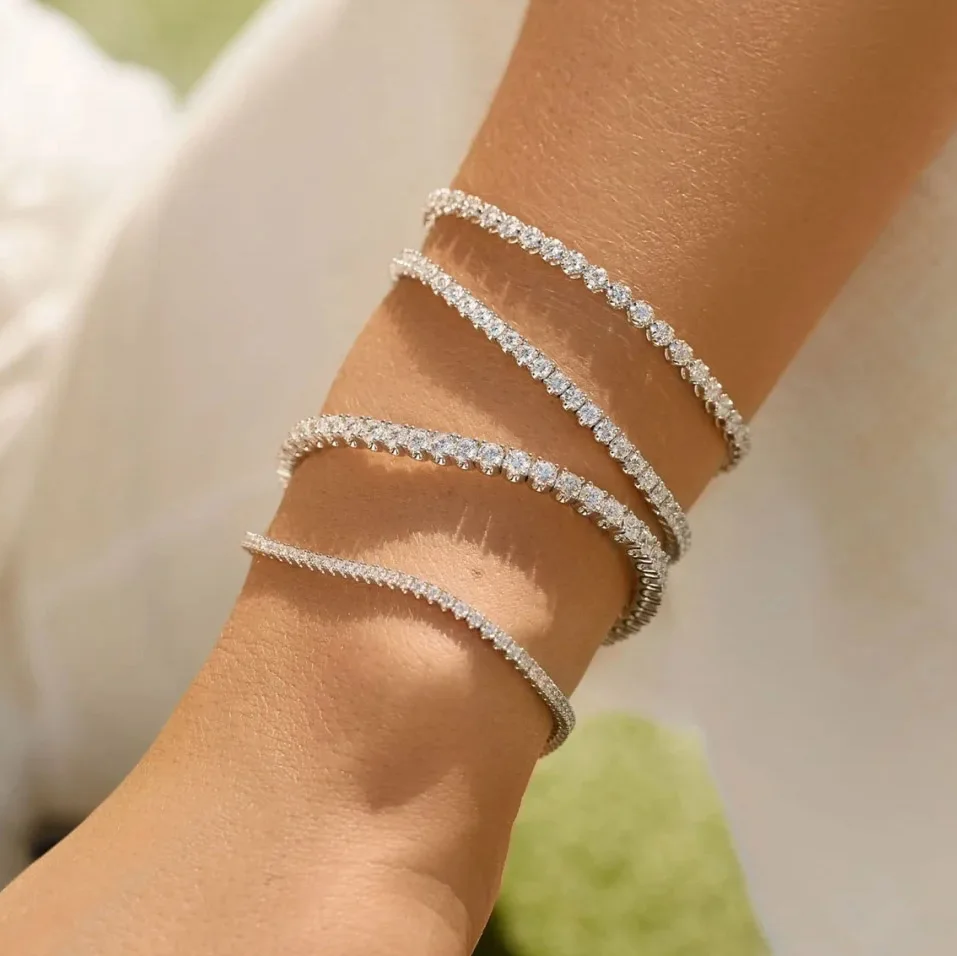 Zirkónia tenisový náramok pre ženy hip hop trendy Moissanit Crystal Bangle for Teen Girl retiazka na ruke svadobné šperky H027