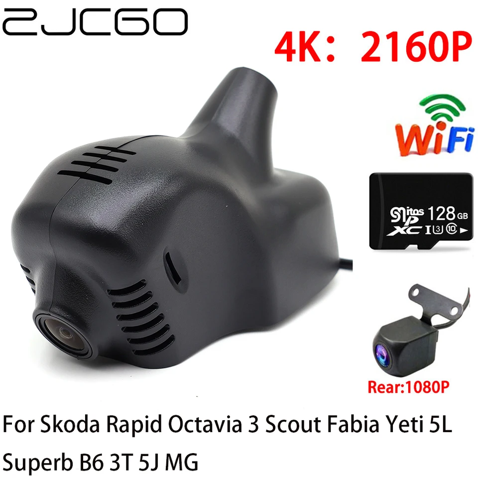 ZJCGO 2K 4K CAR DVR DVR DASK CAM WIFI PREDNÁ ZADNÁ KAMERA 2 LEN 24H PRE SKoda Rapid Octavia 3 Scout Fabia Yeti 5L Superb B6 3T 5J Mg