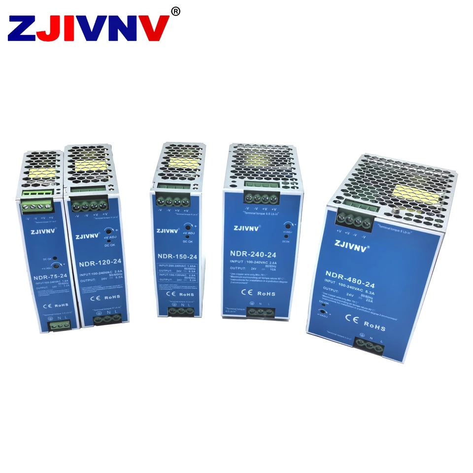 ZJIVNV prepínanie napájania NDR-75W 120W 150W 240W 480W DIN Rail Power Transformer AC 90-264V na DC 12V 24V 48V