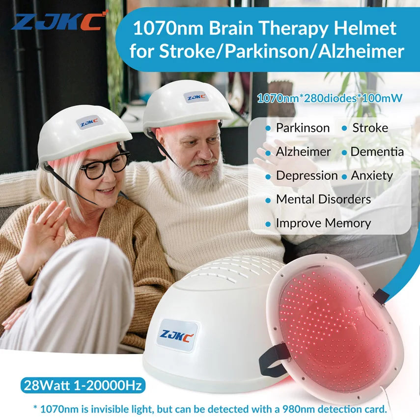 ZJKC 1070nm terapia mozgového svetla pre Parkinsonovu mŕtvicu Alzheimer Depression Liečba LED prilby Foobiomodulačné infračervené svetlo
