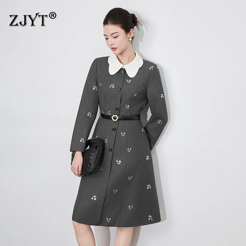 Zjyt 2025 jar Nové šaty s dlhým rukávom pre ženy elegantné peter Pan Collar Castle Dress