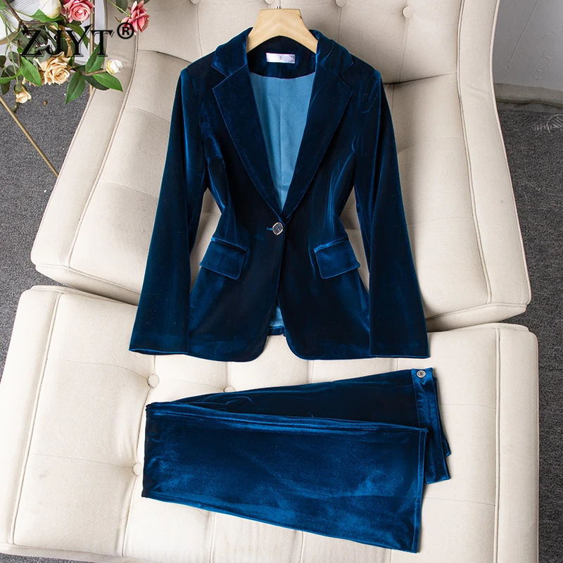 Zjyt jesenná zimná zamatová bunda nohavice Sety dva kusy dámske outfit elegantné dámske dám