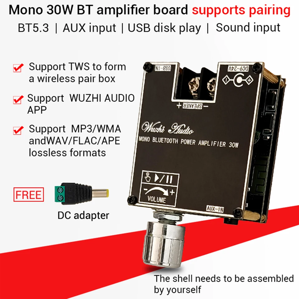 ZK-301B MONO 30W Bluetooth 5.3 Zvukový zosilňovač doska DC 9V-24V 1 Kanál Digitálneho zvukového zosilňovača podporuje bezdrôtové TWS AMP