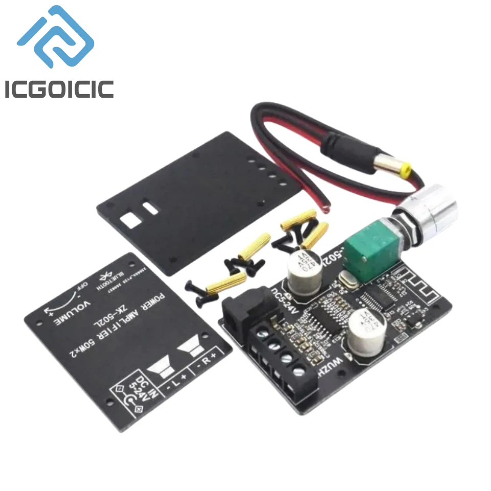 ZK-502L Mini Bluetooth-5.0 DC 5-24V Wireless Audio Digital Enger-Helping Stereo Board 50WX2 Amp AmplificAdor