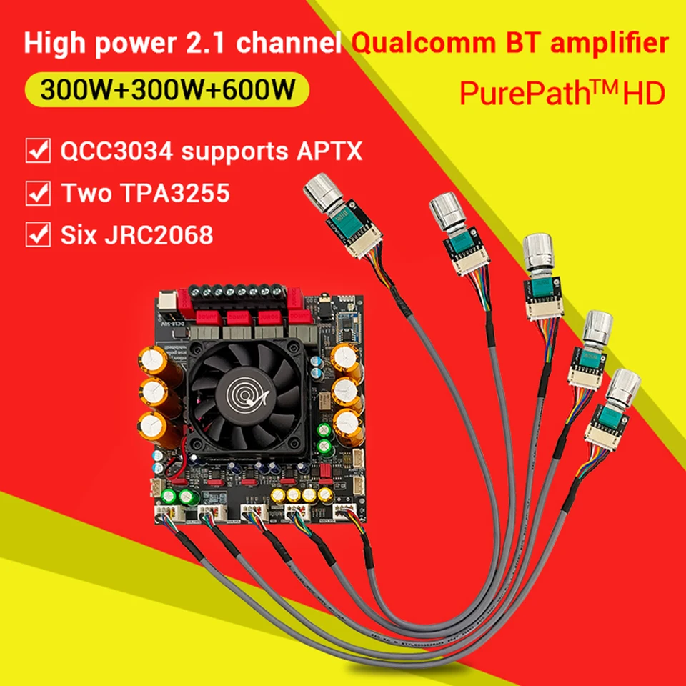 ZK-APTX3 BT Zosilňovacia doska 2.1 DUAL TPA3255 300W+300W+600W Zosilňovač čip QCC3034 BT Čip