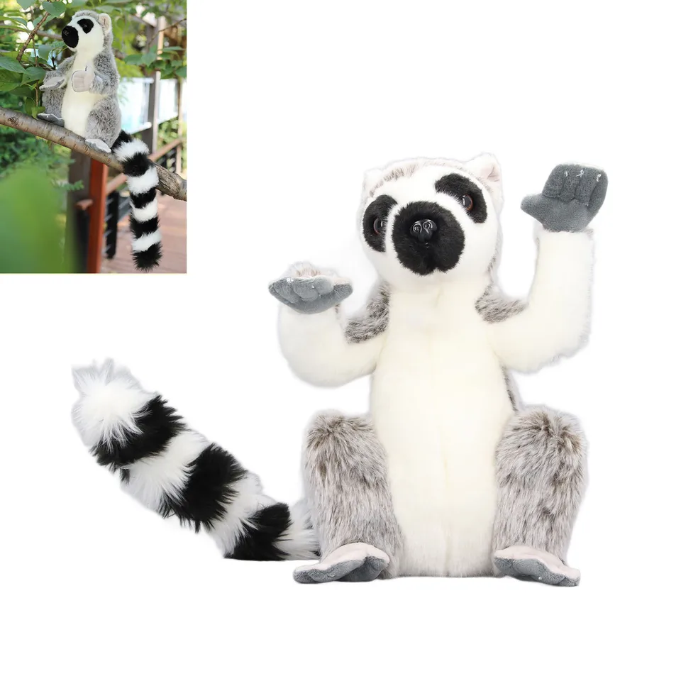ZK30 plyšový lemur hračka mäkká realistická hák a slučka krásne plnené plyšové lemur hračky pre deti