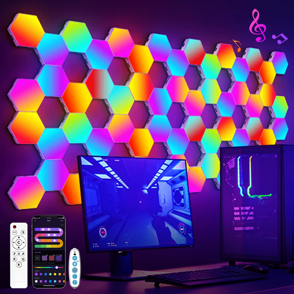 ZK30 RGB inteligentná hexagonálna nástenná lampa Color Color Zmena okolitého svetla DIY SVOD HUDBA Rhythm