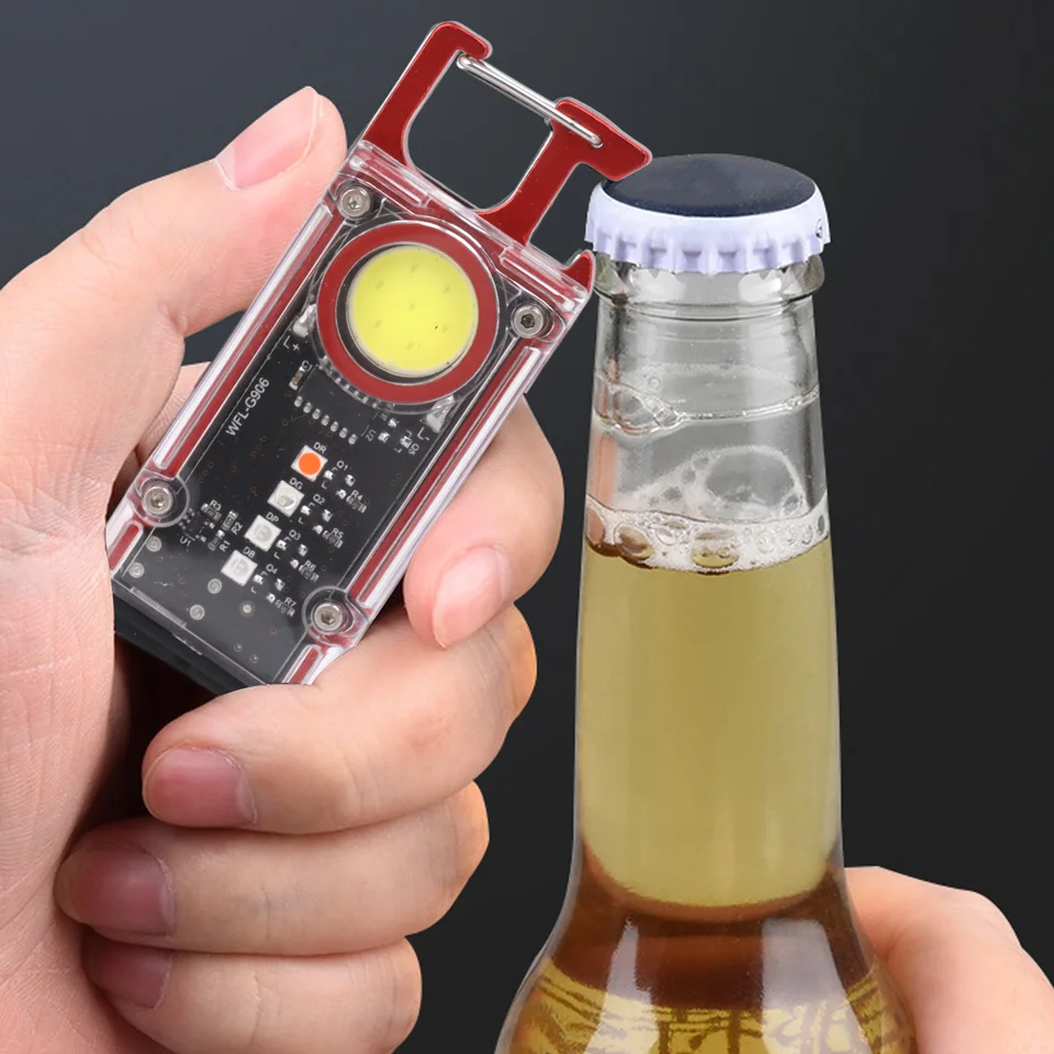 ZK50 800LM COB Keychain Pracovné svetlo Nabíjateľné mini LED Flashlightt Outdoor baterky otvárač fľaše Signál K45 červená