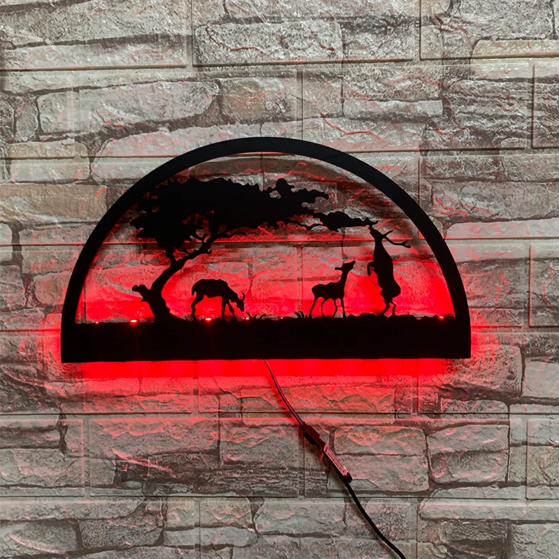 ZK50 Moderná LED nástenná lampa Prairie Deer Dererative pozadie stenu nočné svetlo USB diaľkové ovládanie 16 farebné predlžovacie šnúry2