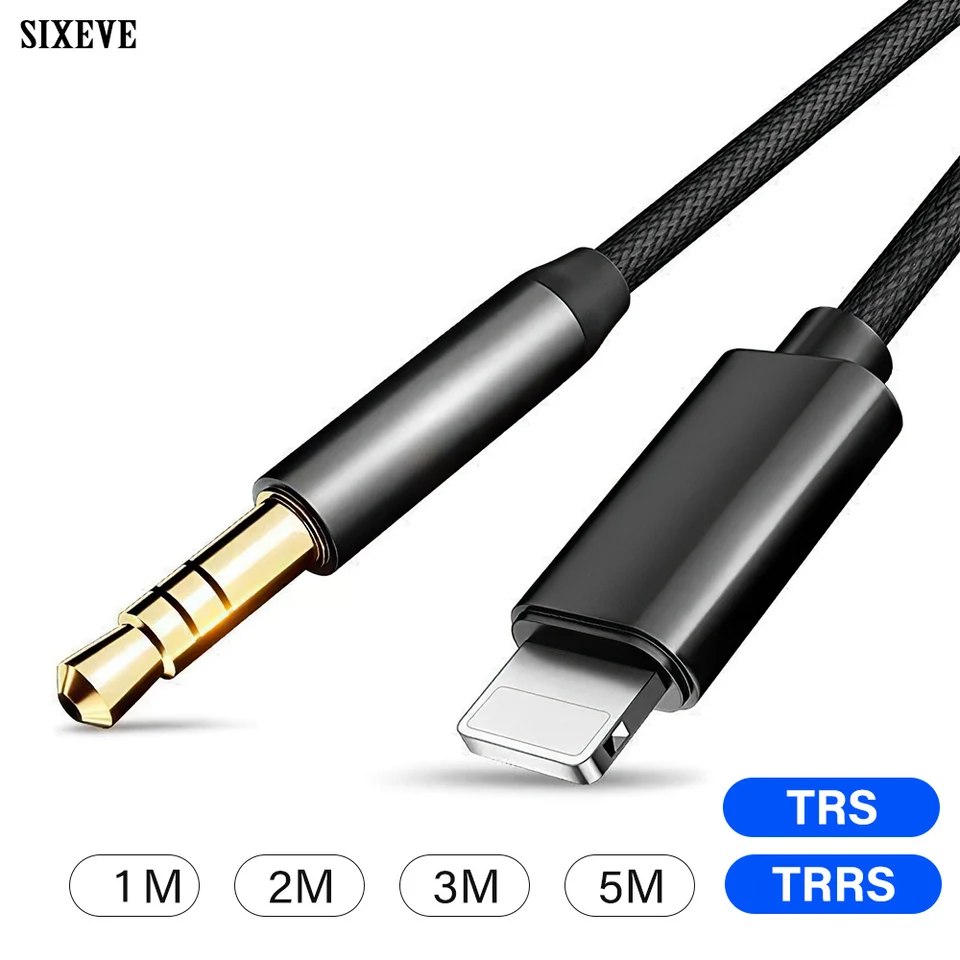 Zlatný kábel AUX pre iPhone 14 13 12 11 Pro MAX X XS XR osvetlenie na 3,5 mm konektor pre slúchadlá Adaptér Adapter 1m 2m 3 m 5m
