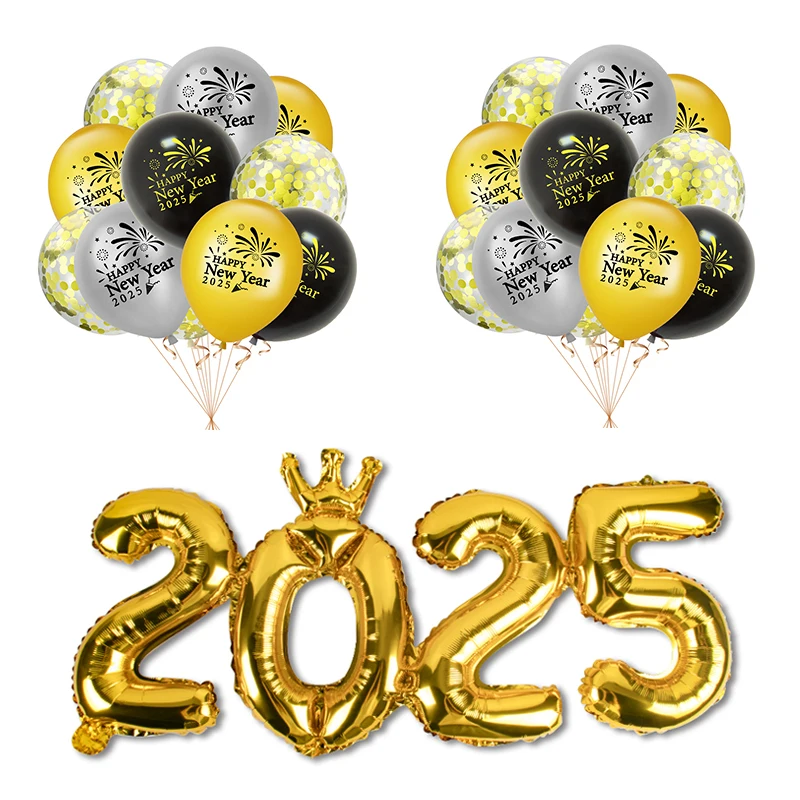 Zlato 2025 fóliový balón Šťastný nový rok latex Balón set S Nový rok predvečer Čierne zlato Nový rok Supplie Navidad 2025 Home Decorrat