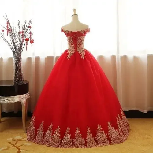 Zlaté aplikácie guľôčkové šaty quinceanera šaty s krátkym rukávom Vestidos de 15 Horúce predajné celebrity Party šaty prispôsobené