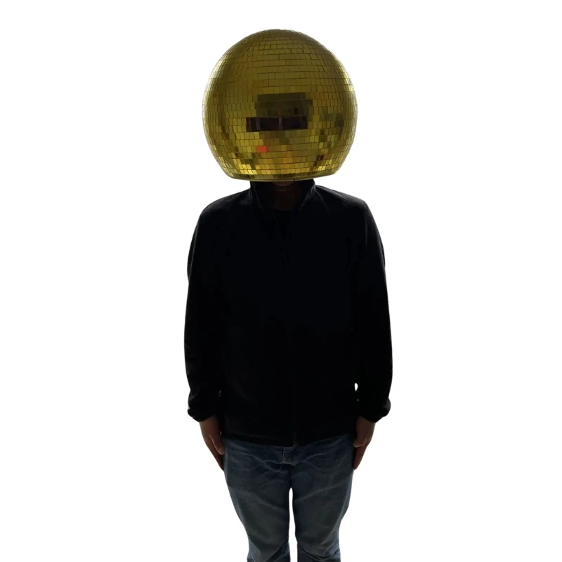 Zlaté disco zrkadlové prilba nositeľné strieborné sklo kovové kovové cosplay halloween halloween dekorácie lopta