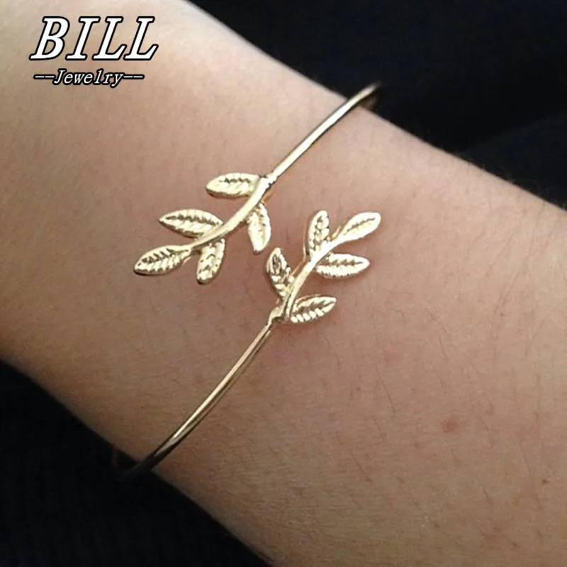 Zlaté farebné listy manžety pre ženy pre ženy Otvorené náramok Open Cuff Cuffet Pulseiras Pulseira Feminin Veľkoobchodné šperky