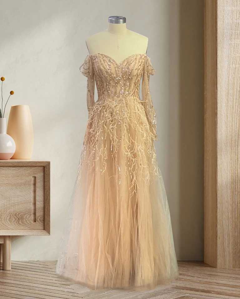 Zlaté perie Večerné šaty Flitréry luxusné dubajské arabské korálky Burgundsko Lilac Robe de Soiree Formálne večierky Prom šaty