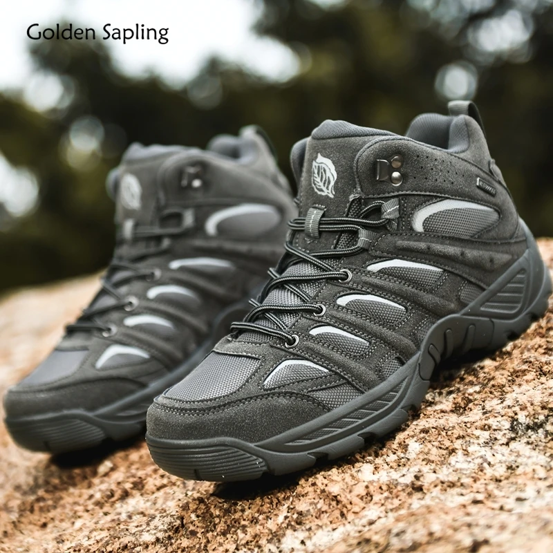 Zlaté plsné pánske topánky zimná jar retro semišová koža muž vysoké topánky High Top Hunting topánky nekĺzajú teplé práce Safty Botas