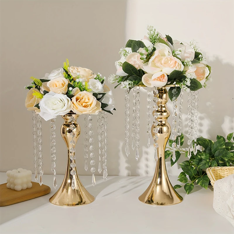 Zlaté železné vázy hodváb Rose Flower Ball Art Svadobná scéna usporiadanie domáci dekor Svadobná váza aranžmán propagy cestné značky